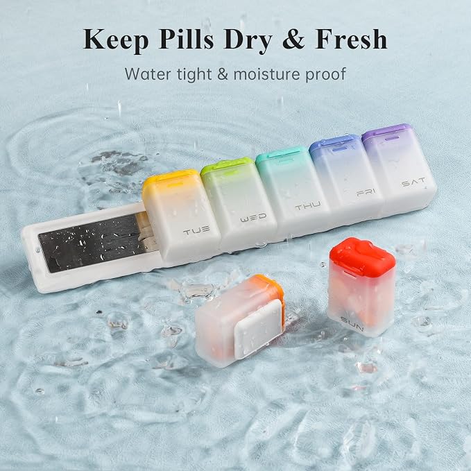 KOVIUU Weekly Pill Organizer, Magnetic Medicine Vitamin Case 1 Time a Day | Week Once Daily Supplement Box, Removable Medication Container Holder for Fridge, 7 Day Large Travel Pill Dispenser, White