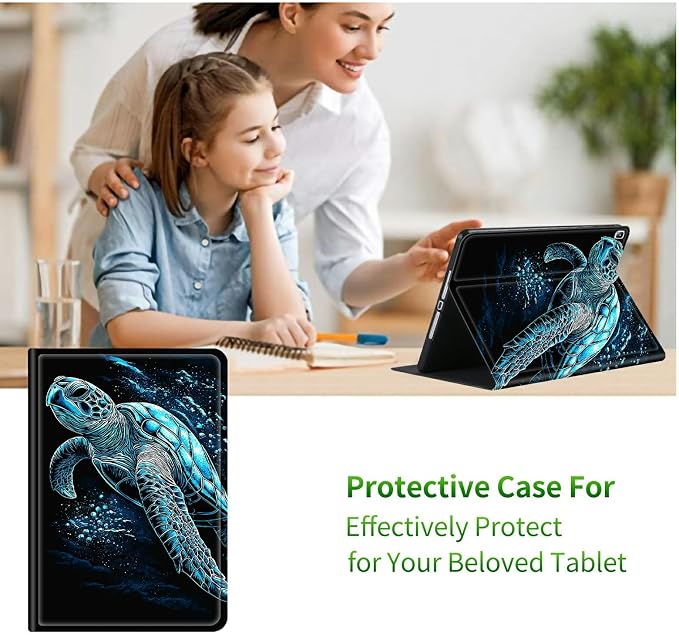 Case for Samsung Galaxy Tab A7 10.4" 2022/2020 (T503/T509/T500/T505/T507) | Slim Leather Smart Cover with Multi-Angle Anti-Slip Stand [Auto Wake/Sleep] Shell for Women Men, Blue Black Turtle