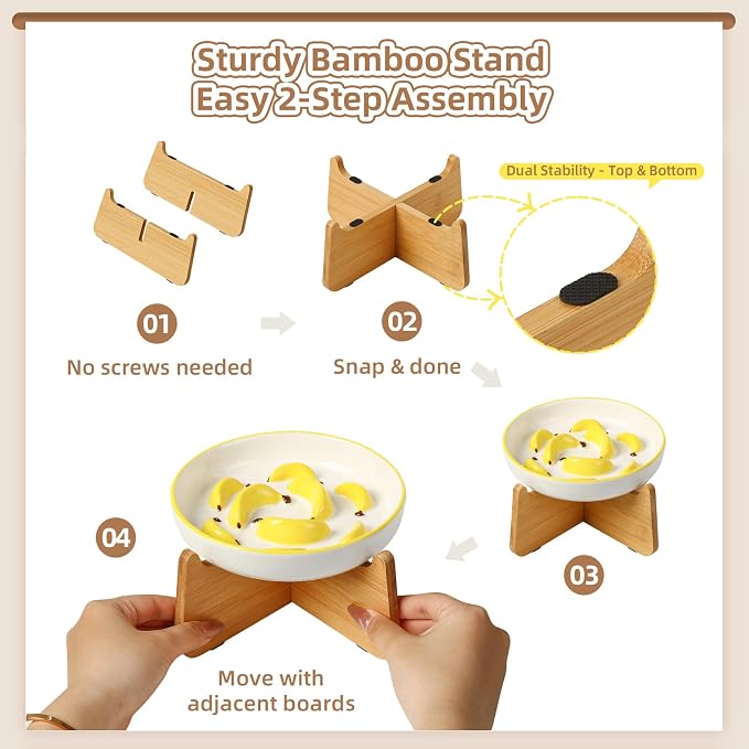 Elevated Cat Bowl Stand - Bamboo Base for Cat Dish - Non-Slip Pet Feeding Holder - Anti-Vomit & Stress-Free - Bowl Not Included