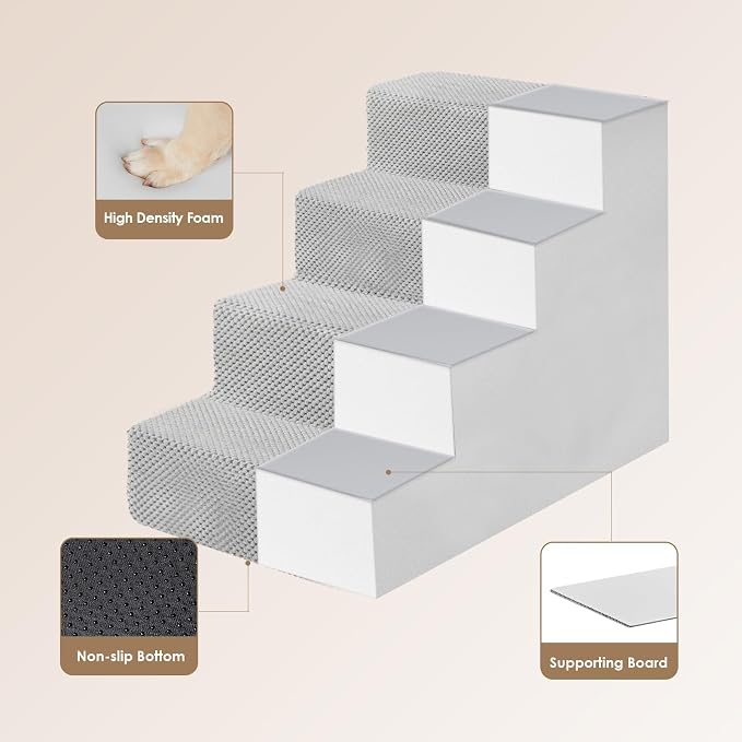 EHEYCIGA Dog Stairs for Bed 18" H, 4-Step Dog Steps for High Bed, Light Grey