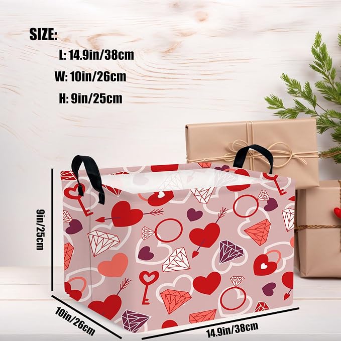 Valentine's Day Basket Gift for Empty Cute Heart Large Storage Bin for Kid and Baby Room Décor (Diamond Key Lock Love)