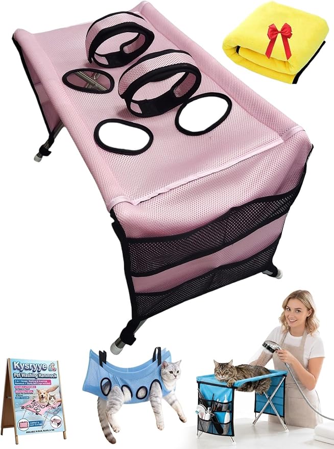 2-in-1 Foldable Pet Grooming Bed Dog Washing Grooming Table for Bathing | Portable Dog Wash Hammock Sling with Stand 44lbs Capacity Multifunctional Holder for Daily Bathing Nail Trimming Travel