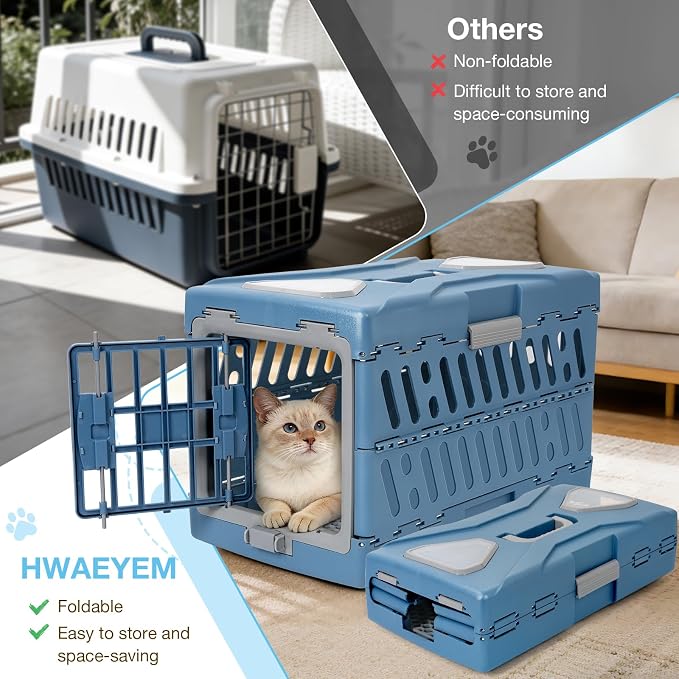 Pet Carrier for Cats & Small Dogs, Foldable Hard Cat Carrier | 2-Door Safety Lock, 360° Fully Breathable, Visible Windows, Washable Home & Outdoor Pet Travel Kennel, Up to 22Lbs