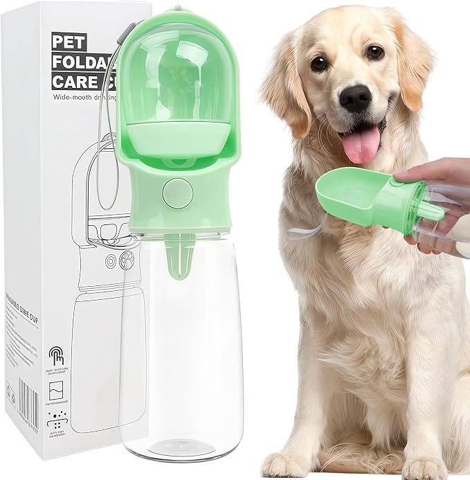 Green Large Portable Dog Water Bottle with Food Container | Travel Dog Water Bowl(500ml),Food Container(180ml),Leak-Proof,2-in-1 Pet Essential Outdoor Supplies for Walks Hikes Campsites