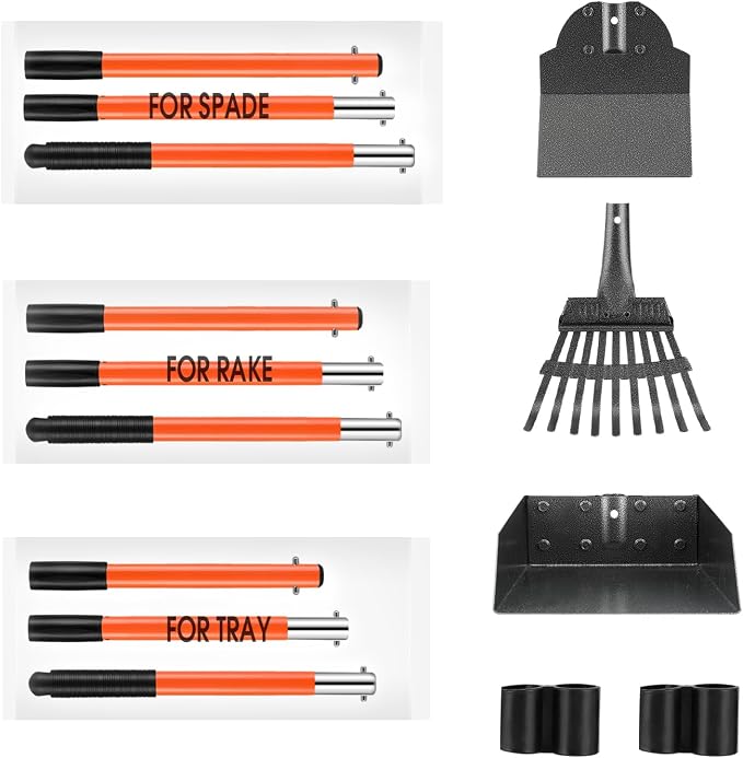 Pooper Scooper, Long Handle Dog Poop Scooper for Medium Small Dogs | Heavy Duty, Pet Supplies Metal Tray Rake Spade,Stainless Steel,Rust-Resistant, 37"+ Handle No Bend, Use on Grass Dirt Gravel
