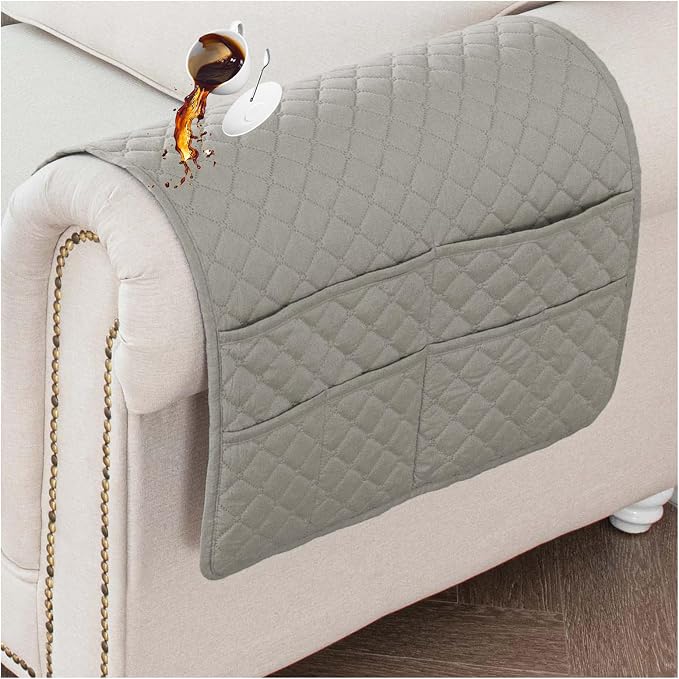 Large Polyester Armrest and Headrest Covers with 2 Pockets | Soft, smooth polyester resists daily wear nonslip silicone backing helps shield recliners and sofas from pet scratches