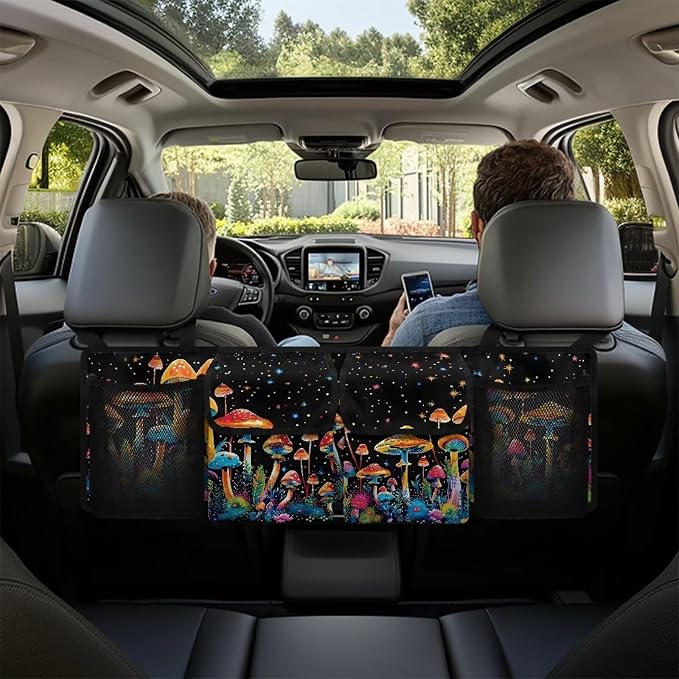 Mushroom Design Hanging Car Trunk Organizer Collapsible Car Back Seat Storage Bag Auto Cargo Bags with 4 Large Pockets Universal Automotive Interior Accessories