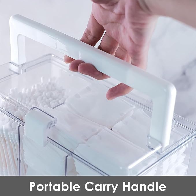 Adorila Clear Organizer Case with Handle, 3-Compartment PET Storage Box | Customizable Sections with 2 Removable Dividers, Top Folding Handle, Snap Lock Clasp