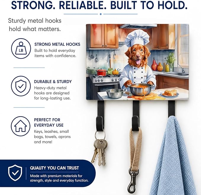 Caroline's Treasures Nova Scotia Duck Tolling Retriever The Chef Leash or Key Holder Wall Hooks, Key Hooks Holder, Coat Rack Wall Mount, Coat Hooks, Hooks for Hanging Keys, Towels, Aprons, Leashes | Nova Scotia Duck Tolling Retriever The Chef artwork o...