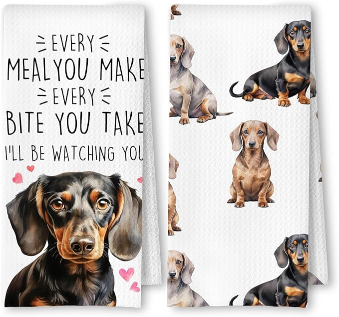 Dachshund Kitchen Towels Set of 2, Dachshund Gifts for Women Dish Tea Towels for Kitchen Decor, Weiner Dog Doxie Gifts, Weiner Dog Decor Hand Towels, 16x24 Inches