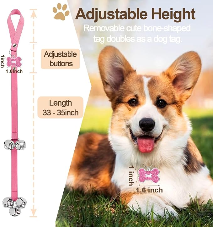 Dog Bells, Puppy Potty Training Bell Dog Doorbell Potty Train Dog Bell for Potty Training Door Bells for Dogs to Ring to Go Outside Jingle Bells (Pink1, 1 PCS)