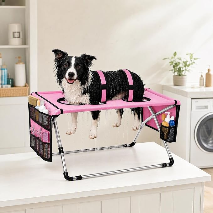 Foldable Dog Grooming Table, Pet Hammock with Stand for Small Dogs & Cats