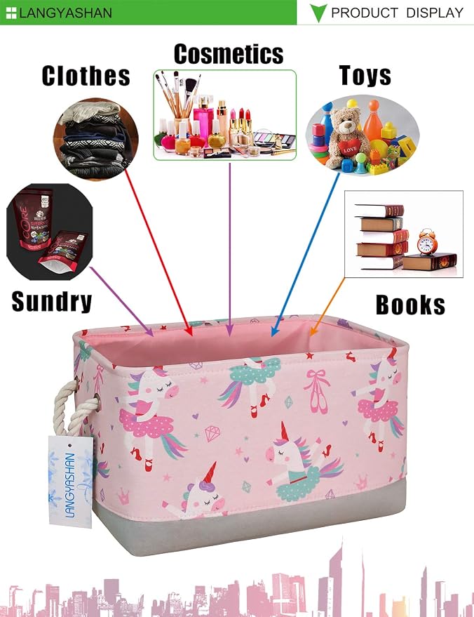 Rectangular Thick Storage Bin Household for Closet Kitchen Office Unicorn | Foldable Space Saving Canvas Fabric Laundry Hamper with Handles Organizer for Boys and Girls Bedroom Shelf Gifts Baskets