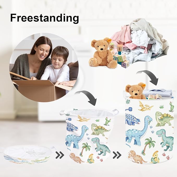Clastyle Boho Dinosaur Laundry Basket Palm Tree Kids Clothes Book Storage Basket Gift Toy Box for Bedroom Decor,Pterosaur,36x45 cm | Large Storage Basket with Lids for Toys Clothes Books, 25kg Load Capacity, Freestanding, Waterproof, Collapsible