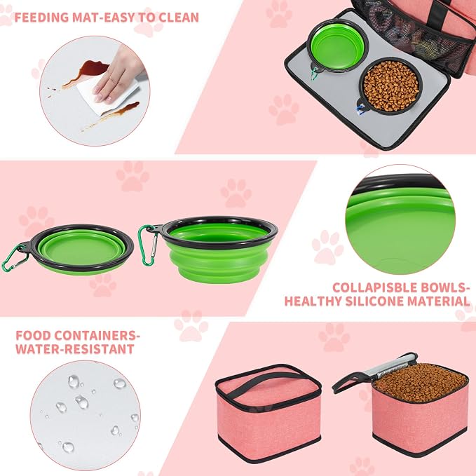 TORIBIO Large Dog Travel Bag for Supplies with Food Bowl | With 2 Food Container and Collapsible Bowls, Mat & Divider, Water-resistant, Pet Travel Kit for Weekend, Road Trips, Camping