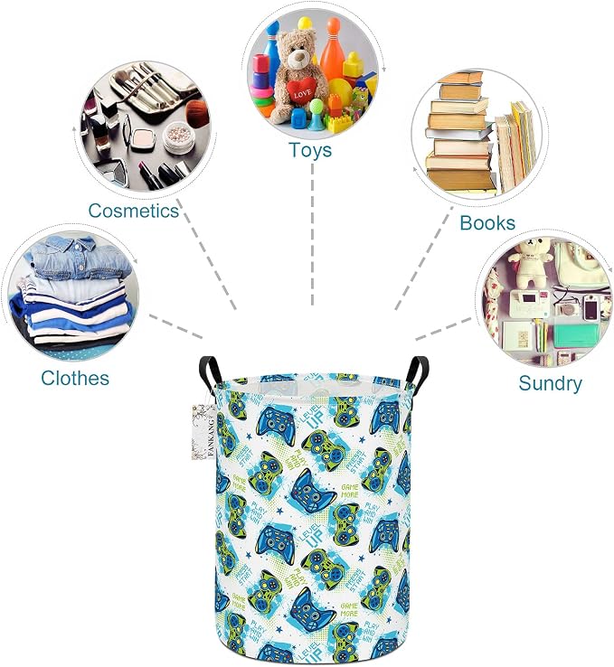 Game Storage Bin Foldable Nursery Basket | Foldable with Waterproof PE Coating Organizer Bin for Kids Boys and Girls,Office,Bedroom,Clothes
