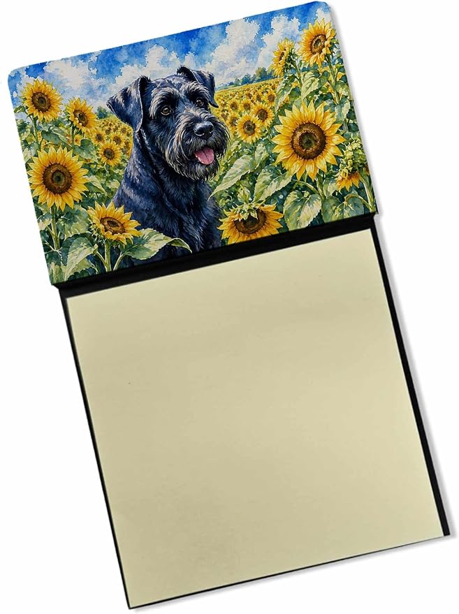 Caroline's Treasures Giant Schnauzer in Sunflowers Watercolor Sticky Note Holder Refillable Dispenser Desk Accessory 3x3 Pad Gift