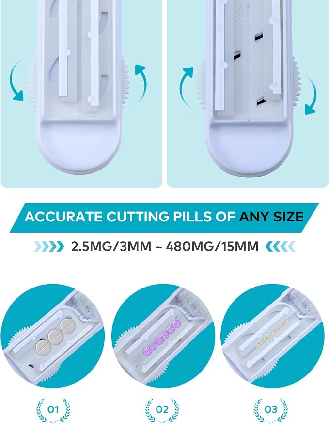 Adjustable Pill Cutter Splitter for Small and Tiny Pills, Larger Pills, Pill Splitter with Centering Device Accurately Cuts Multiple Pills a time,Tablet Cutter with Hidden Sharp Blade