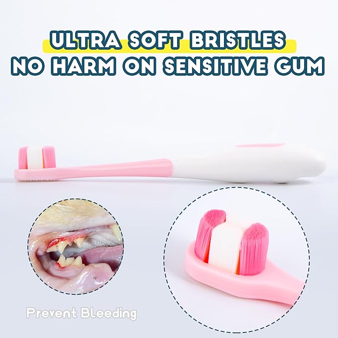 Small Dog Toothbrush, Puppy & Cat Tooth Brushing Kit, Ultra Soft & Head Teeth Brush for Kitten & Tiny to Medium Pet, Doggy Toothbrushes Deep Dental Clean, 2 PCS, Pink