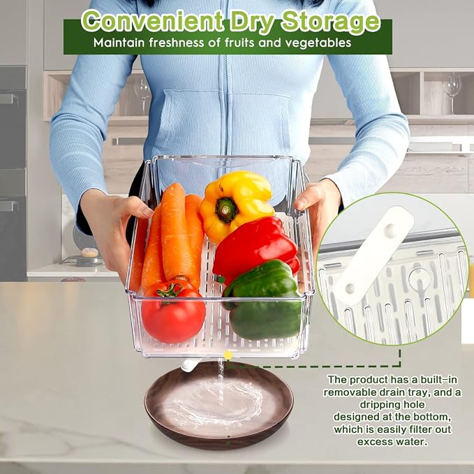 ZIJUND 14 Packs Fridge Organizers and Storage, Refrigerator Organizer Bins | Stackable BPA-Free Refrigerator Organizers and Storage Containers for Fruit, Vegetable, Food, Drinks, Cereals, Clear
