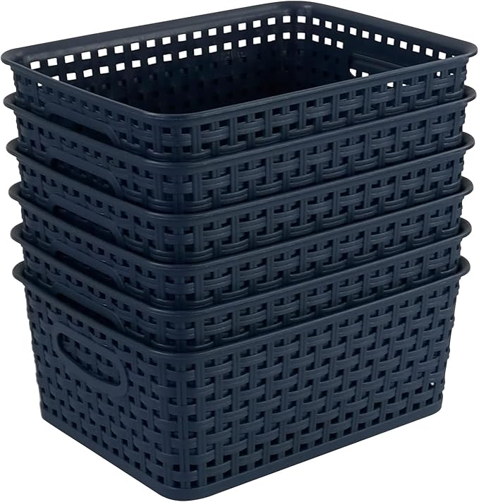 Plastic Storage Baskets for Organizing, Small Weave Storage Baskets, 6 Packs