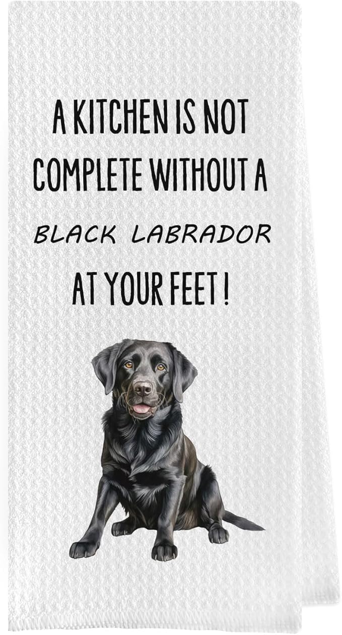 Black Labrador Kitchen Towels - Funny Black Lab Gifts Waffle Decorative Dish Towels, Gifts for Labrador Dog Lovers Gifts Hand Tea Towel, 16x24 Inch