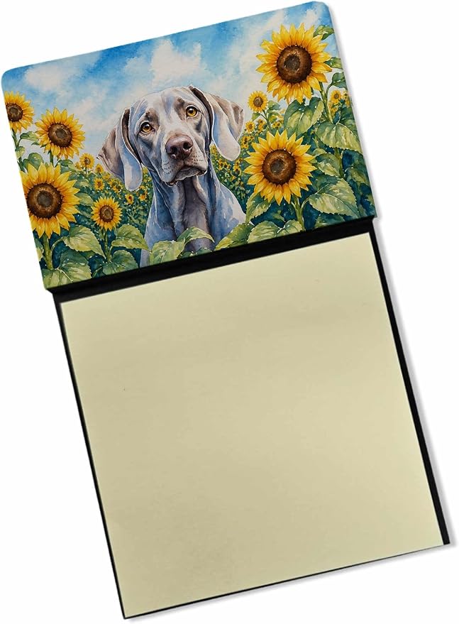 Caroline's Treasures Weimaraner in Sunflowers Watercolor Sticky Note Holder Refillable Dispenser Desk Accessory 3x3 Pad Gift
