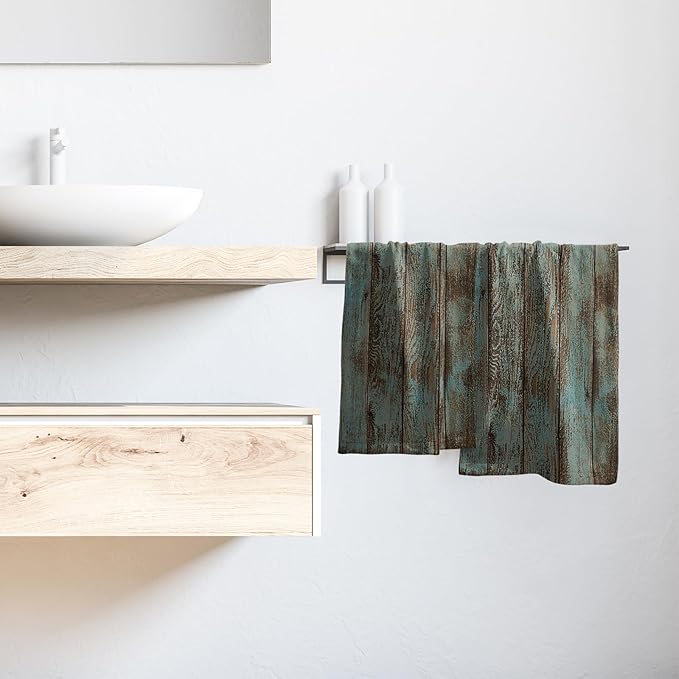 Giwawa Rustic Barn Wood Hand Towel 15x30 Set of 2, Vintage Teal Turquoise Brown Plank Fingertip Towel Retro Wooden Stripe Face Towel Country Grain Board Washcloth for Farmhouse Log Cabin Bathroom