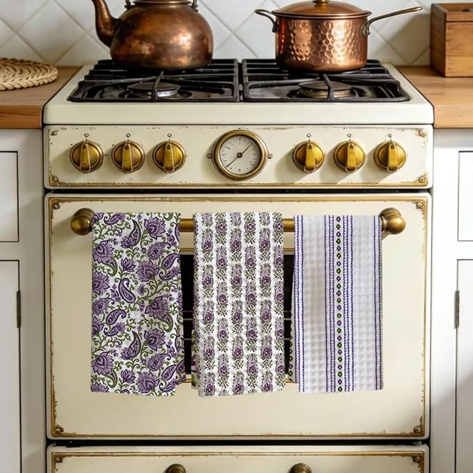 3 Pcs Retro Flower Kitchen Towels, Colorful Flower Soft Absorbent Hand Tea Towel, Microfiber Dish Cloths for Drying Dishes, Waffle Dish Towels for Kitchen Farmhouse Decor, Floral Gifts for Women Mom04