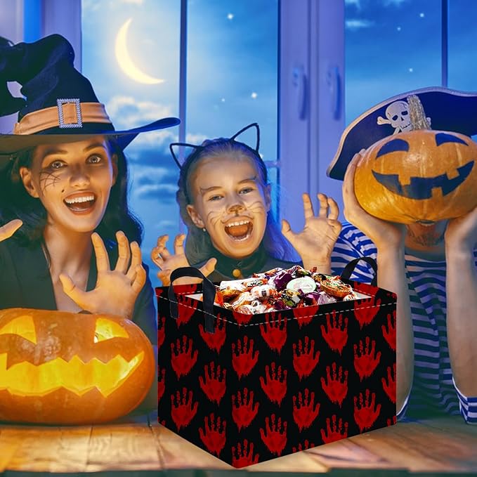 Halloween Ghost thriller basket,Empty Halloween basket,Horror and thriller decor,Trick or Treat Box for Boys and Girls,Horror decor(Handprint)