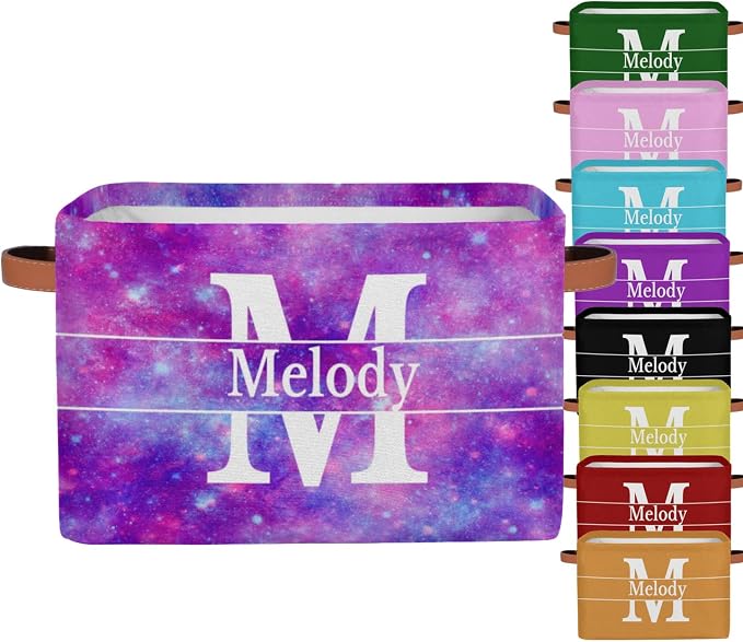 Custom Name Storage Baskets, Capital Letter Watercolor Purple Galaxy