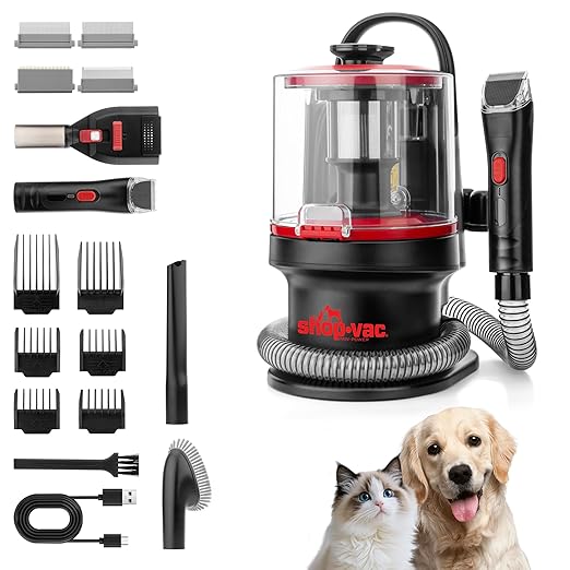 Shop-Vac 4-in-1 Pet Grooming & Vacuum, Dog Grooming Vacuum for Shedding, Professional Clippers, Brushes & Crevice Tool, 10,000Pa Suction, 3.3L Dust Cup, for Pet Shedding, Trimming, and Cleaning