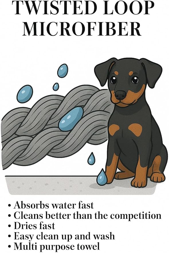 Premium Twisted Loop Drying Towels for Drying Dogs Large 24" x 35" Super Absorbent Microfiber Dog Bath Towel – Quick Dry, Soft – 1200 GSM Gray for Pets, Beach, Camping & Travel