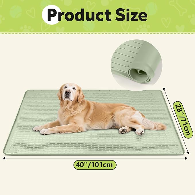 Silicone Dog Crate Mat 40"x 28" Under Dog Crate Kennel Pad Mat, Green | Extra Large Dog Cage Mat, Non-Slip Waterproof Dog Playpen Mat, Reusable Washable Dog Mat for Crate, Protect Floors