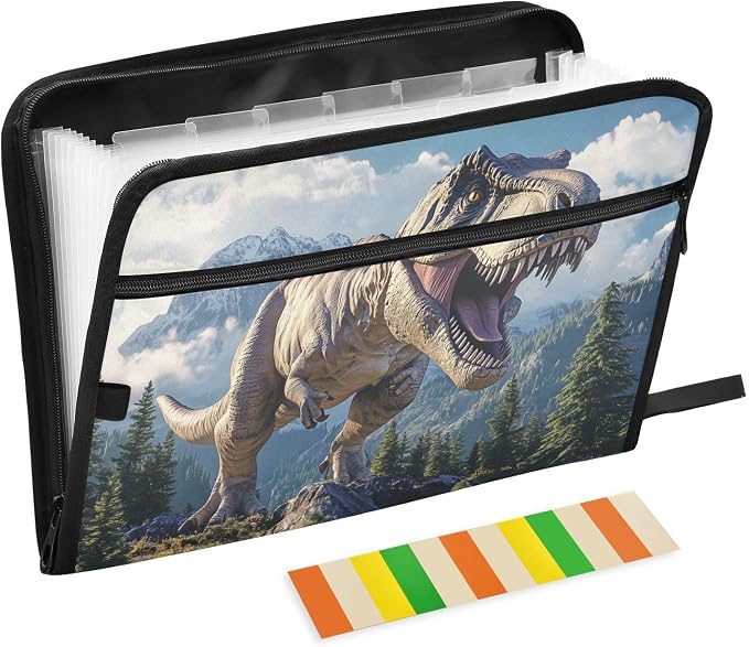 13 Pocket Zipper Expanding File Folder A4 Dinosaur | Accordion File Organizer with Front Pouch A4 Letter Size Portable Folders for Documents Receipt School Office Supplies