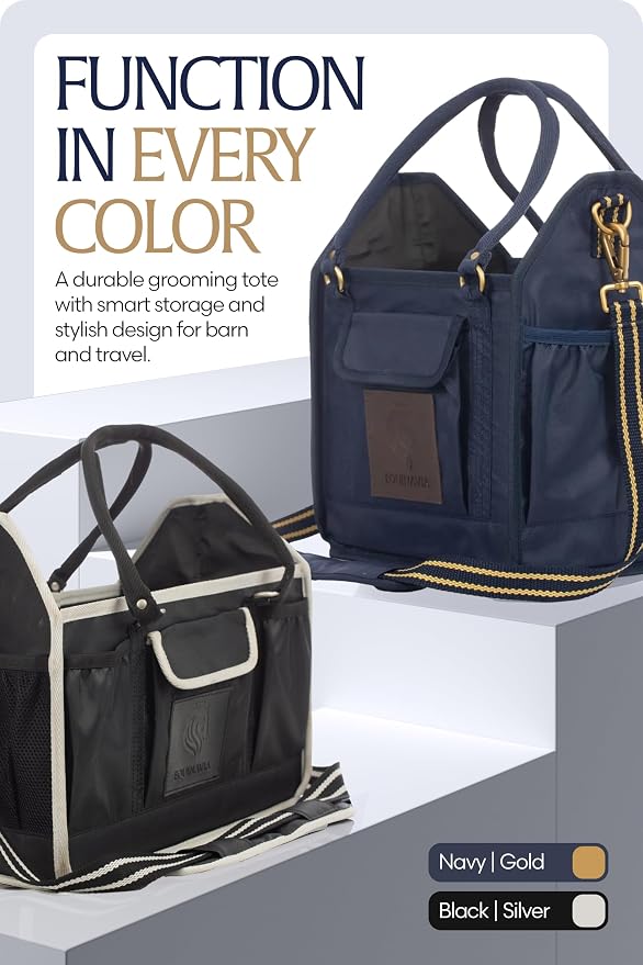 Equinavia Darby Horse Grooming Bag, Collapsible Tote with Strap, One Size | Horse Grooming Tote Bag or Cat and Dog Grooming Bag for Equipment and Supplies, Adjustable Strap, 8" x 9" x 12", One Size
