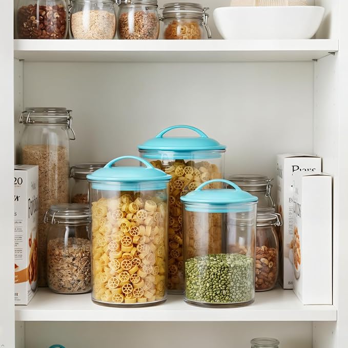 Reston Lloyd Food Storage Containers, BPA Free Airtight Canisters for Cereal, Pasta, Sugar, Coffee, Flour, Cookies, Loose Tea, for Kitchen Organization, Set of 3, Turquoise