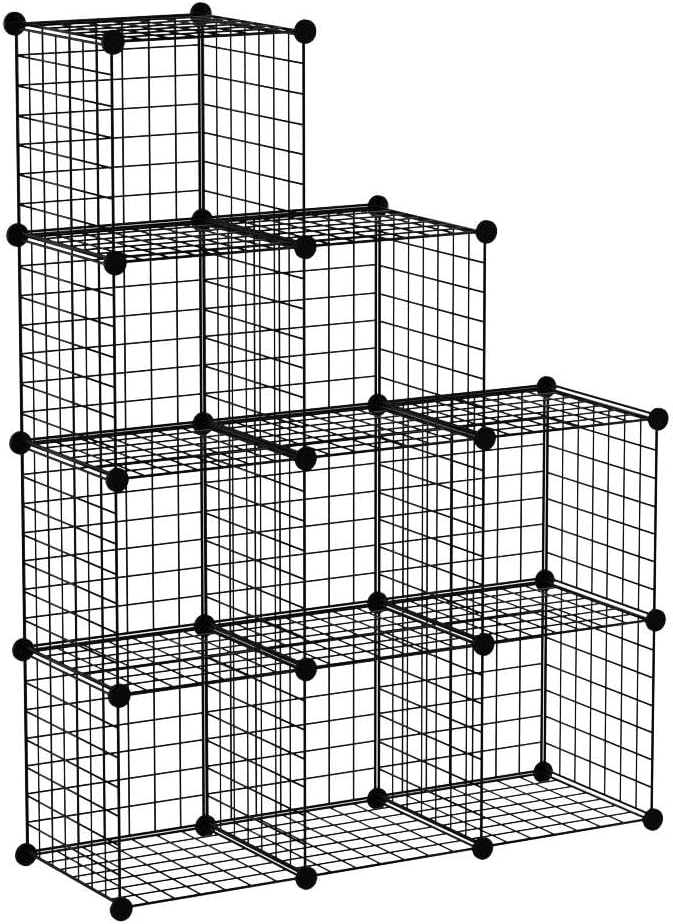 C&AHOME Wire Cube Storage - 9-Cube Organizer, Metal Grids, Bookshelf, Black | Storage Bins Shelf, Modular Bookshelf Units, Closet Cabinet, Shelving, Ideal for Home, Living Room, Office