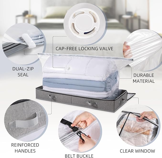 TAILI Under Bed Vacuum Storage Bags for Comforters and Blankets, Save 80% Space, Large Capacity Foldable Under Bed Storage Box for Quilts Pillow Blankets Linen, 41" x 17.7" x 6", Jumbo Vacuum Seal