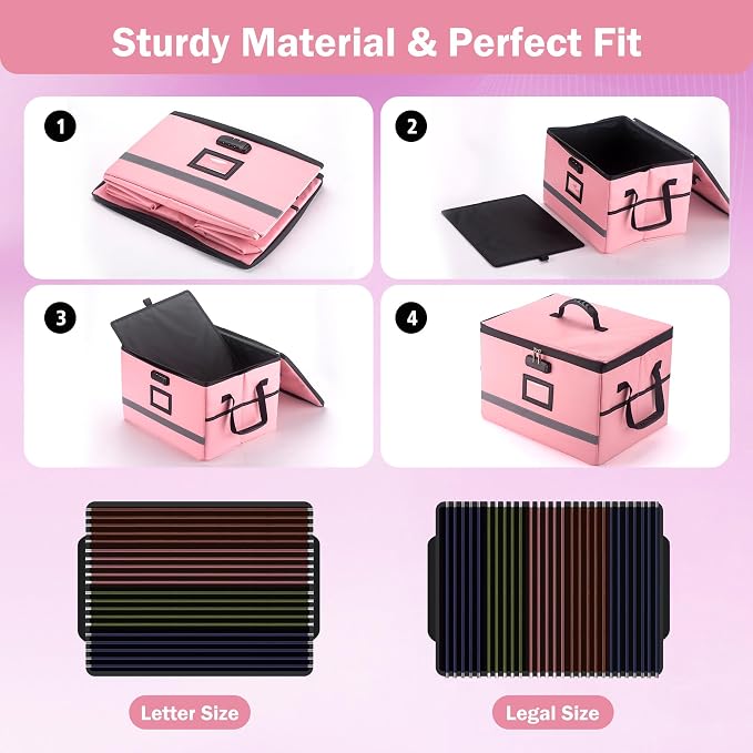 EXLIFBAG File Organizer, Fireproof File Box with Lids, Important Document Organizer Box with Lock, Portable File Folder Organizer with Handle