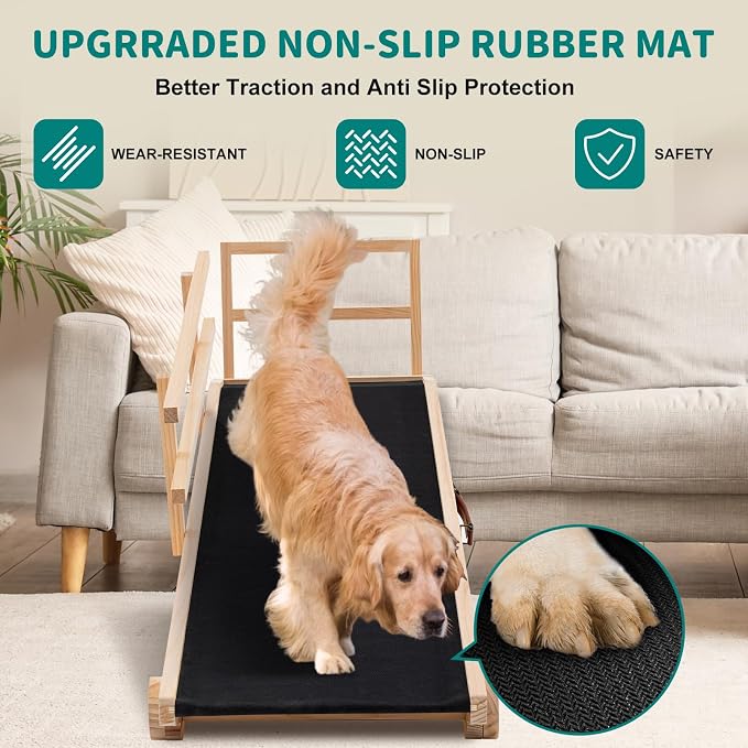 Dog Ramp for Bed & Couch, Foldable Wooden Pet Ramp, 5 Adjustable Heights | Height up to 31", Portable Dog Ramp with Non-Slip Rubber Surface & Safety Railings, Pet Ramp for Small, Large, Senior Dogs