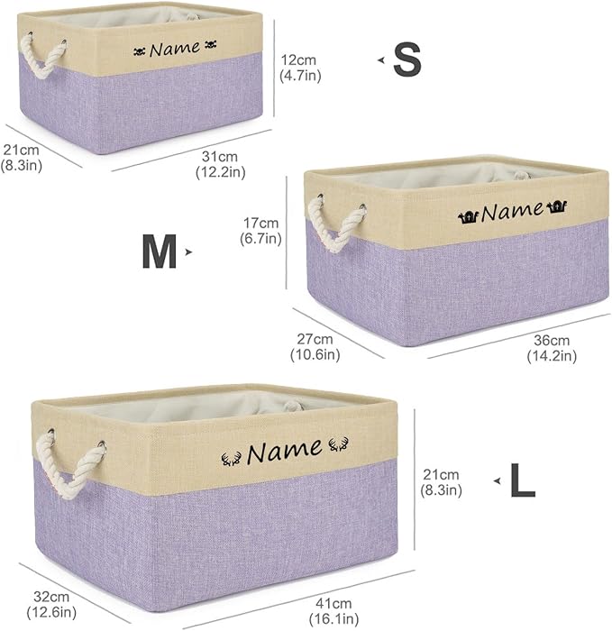 Personalized Dog Toy Storage Basket Bin Collapsible Customized Pet's Name Storage Box Organizer for for Dog Toys, Clothing, Apparel & Accessories (Purple, L)
