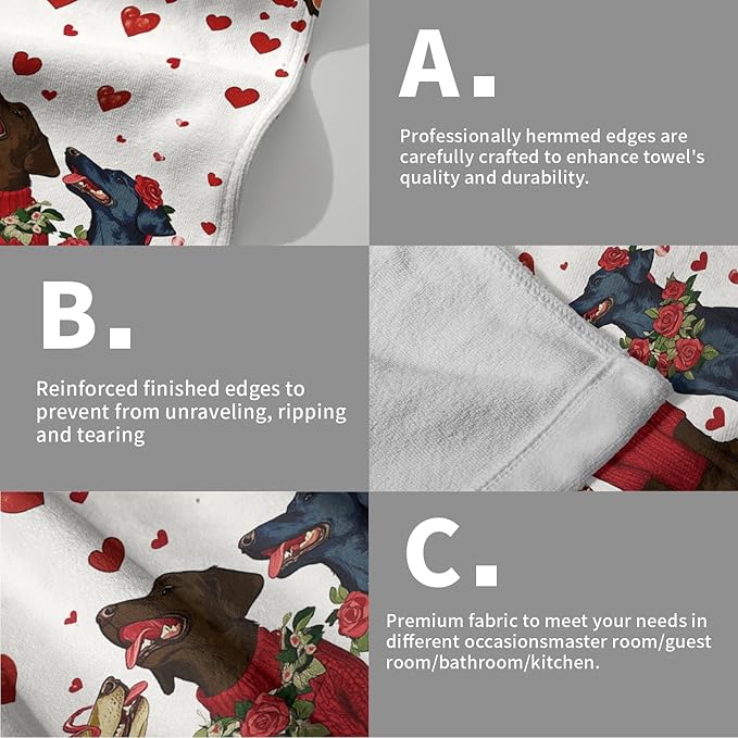 Giwawa Love Dog Towels Set of 2, Romantic Red Hearts Tree Rose Floral Decorative Hand Towels, Funny Puppy Soft Microfiber Face Towel Washcloth for Bathroom Guest Hotel Gym Spa