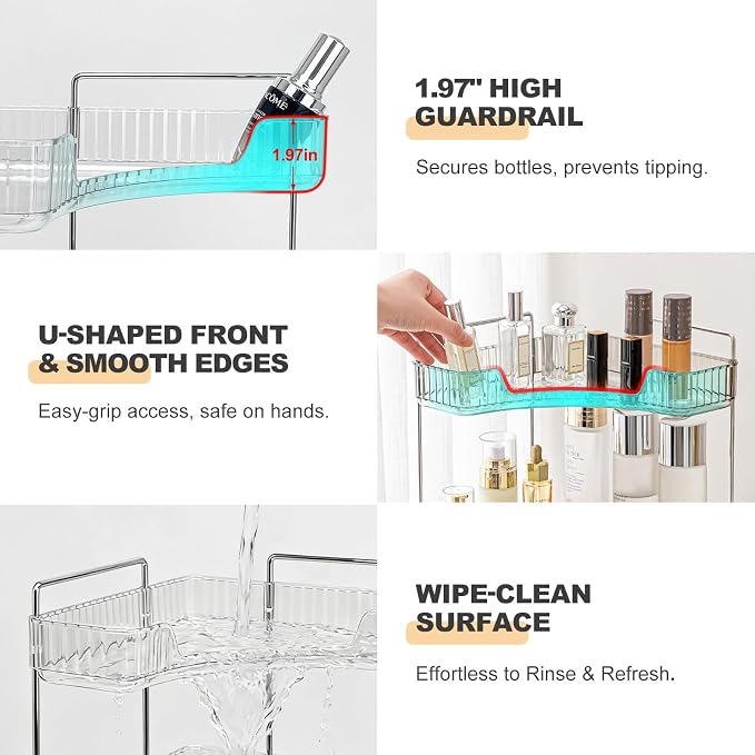 Corner Bathroom Counter Organizer, Vanity Organizer - Countertop Corner Shelf for Makeup Storage,Spice Racks for Kitchen Corner (Clear, 2-Tier)