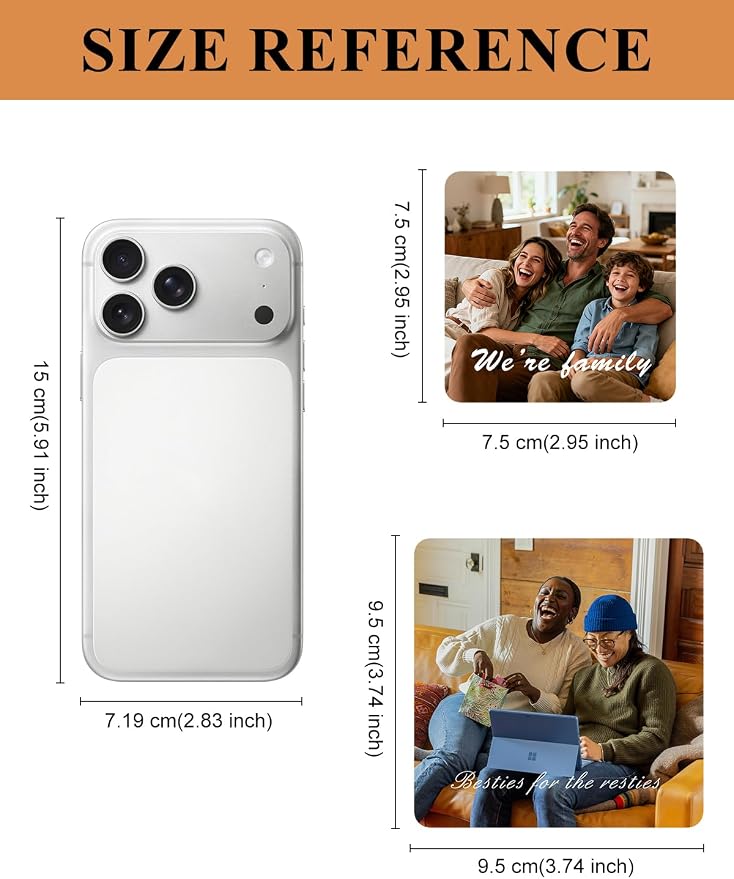 Custom4U Custom Photo Refrigerator Magnet, Square Magnets Picture Decor | 1.3mm Magnetic Backing, Dishwasher & Student Metal Locker Use, Square Photo Memento, 2.95 & 3.74 in