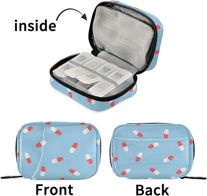 Ollabaky Cute Pills and Capsules Pill Organizer Travel Pill Cases Bag Portable Pill Container 7 Days Pill Box Organizer Vitamin Supplement Holder with Zipper for Family Business