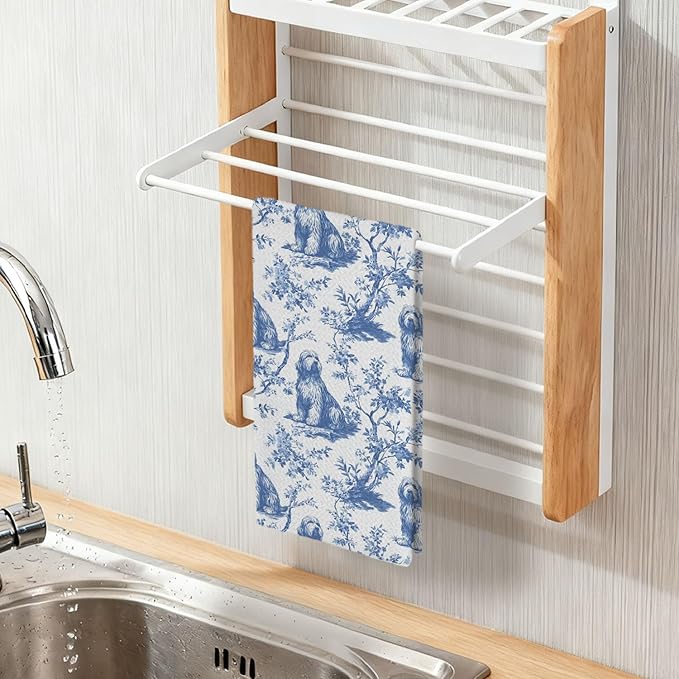 Otterhound Kitchen Dish Towels,Blue and White Floral Dog Towel Dish Tea Towels, Chinoiserie Decor for Kitchen Bathroom,Otterhound Gifts for Dog Lover Mom Dad,16x24 Inch