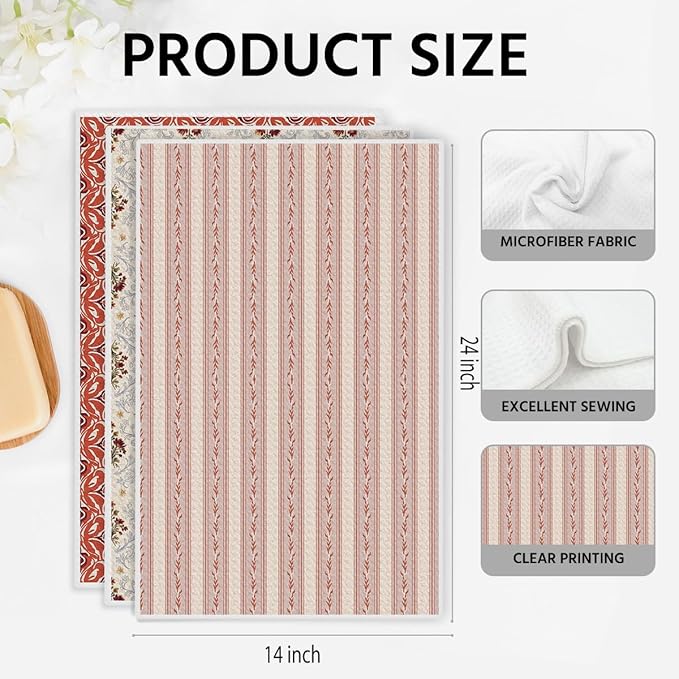 3 Pcs Retro Flower Kitchen Towels, Colorful Flower Soft Absorbent Hand Tea Towel, Microfiber Dish Cloths for Drying Dishes, Waffle Dish Towels for Kitchen Farmhouse Decor, Floral Gifts for Women Mom01