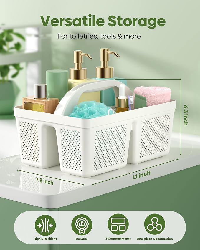 4 Pack Portable Shower Caddy Basket with Handle, Plastic Cleaning Caddy Organizer for Bathroom, College Dorm, Kitchen & Laundry Room, Divided Storage Tote for Toiletries and Cleaning Supplie