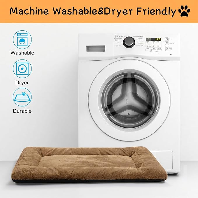Dog Crate Pad Washable Dog Bed for Crate Large Cozy Mat 42-Inch Camel | Ultra Soft Kennel Pad,Anti-Slip Bottom,Fits for Most Metal Crates,Comfortable Sleeping Pet Mat